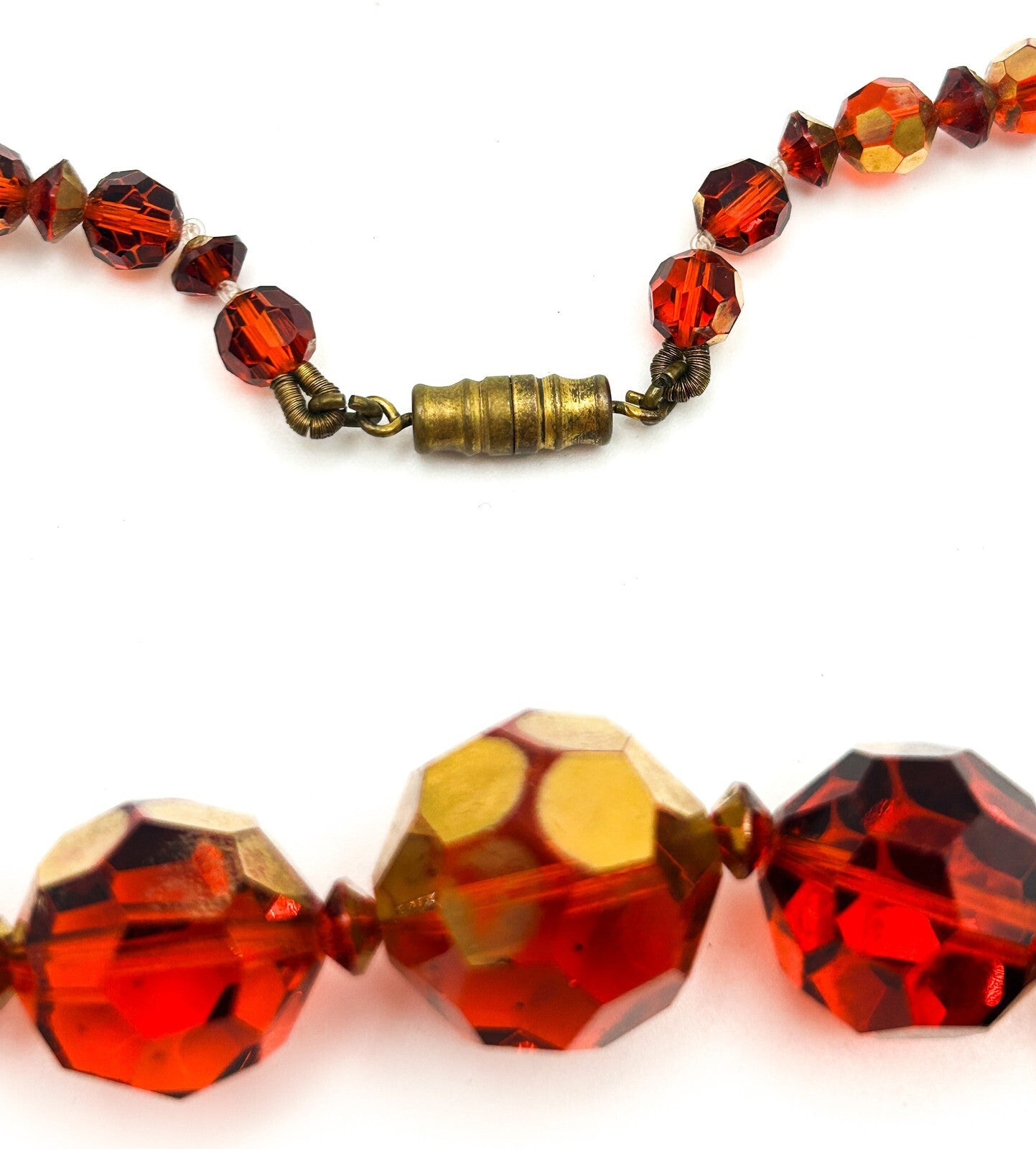 Czech Glass Graduated Bead Necklace – Burnt Orange Faceted Fire Polished