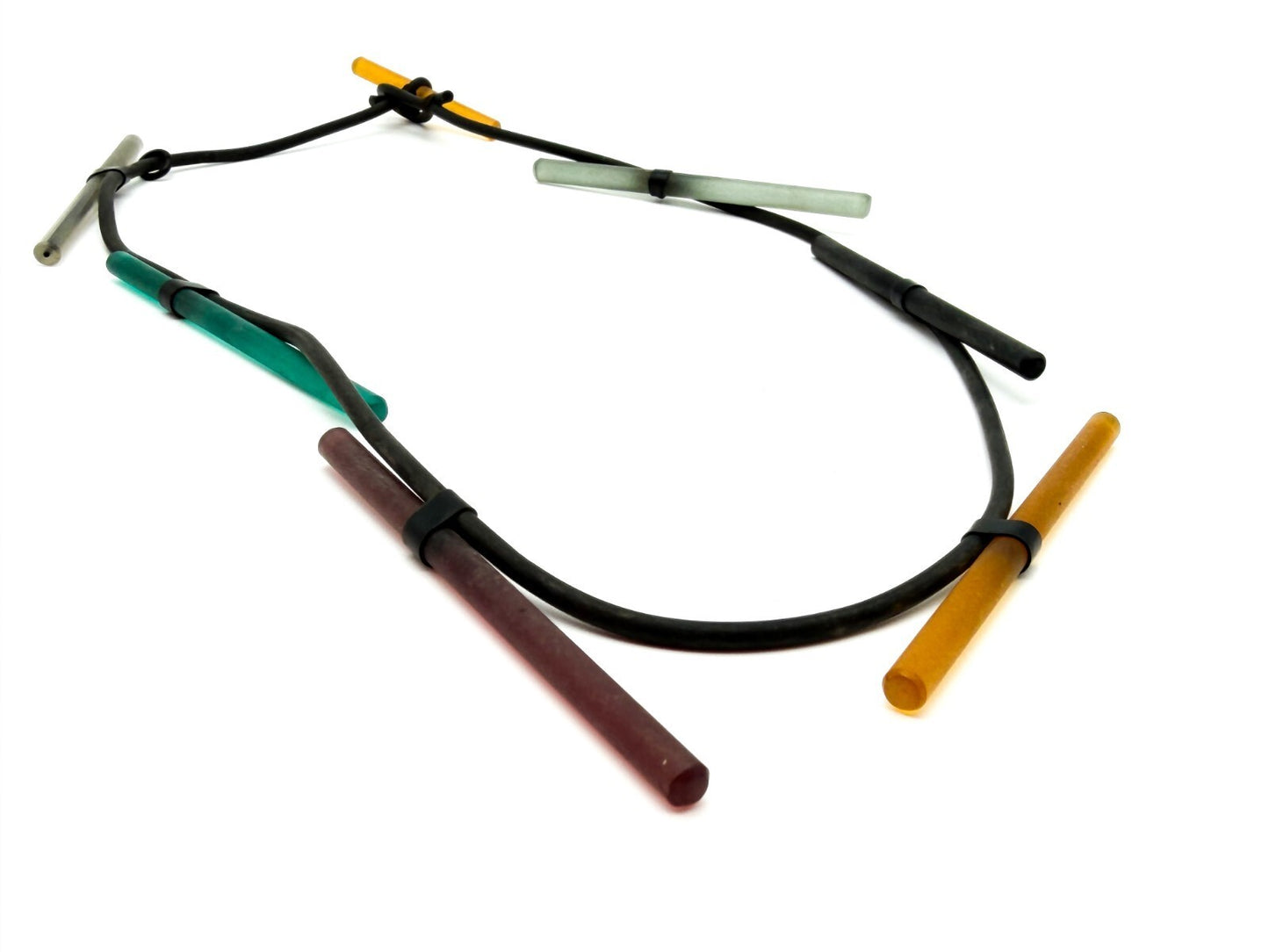 Retro Abstract Glass Bar Necklace Black Cord Modernist Style Minimalist Artisan