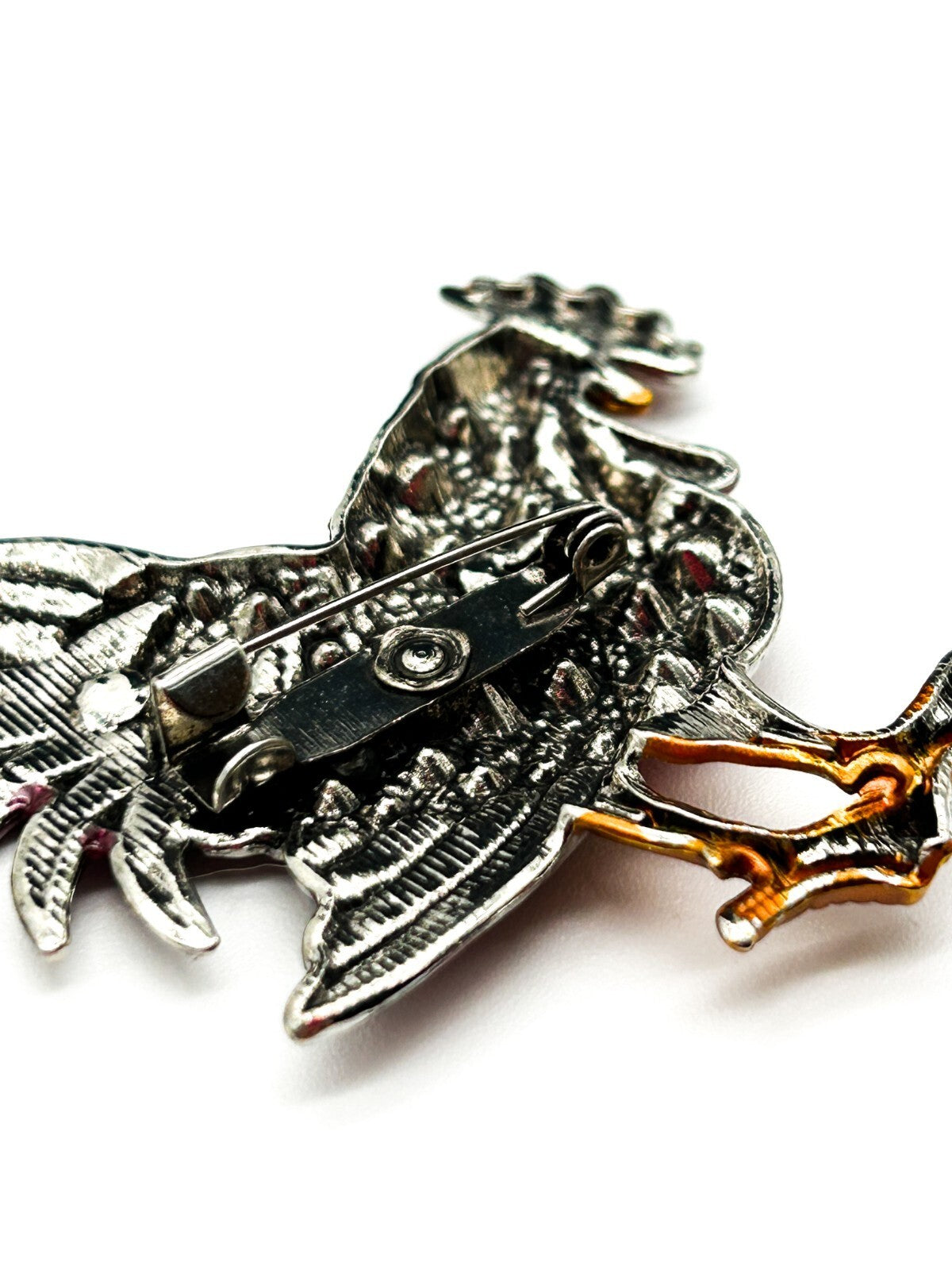 Vintage Rooster Brooch Pair Enamel Rhinestone Cockerel Farmyard Bird Pins