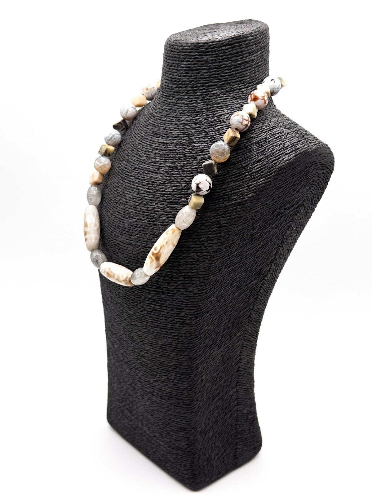 Chunky Gemstone Necklace Agate Jasper Quartz Dzi 9-eye Beads Toggle 22”