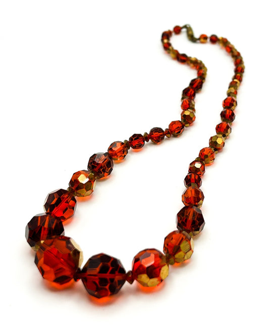 Czech Glass Graduated Bead Necklace – Burnt Orange Faceted Fire Polished