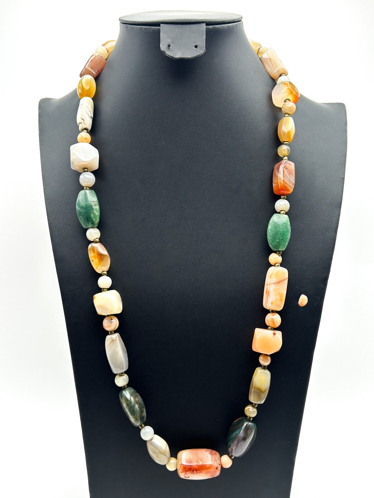 Vintage Mixed Agate Chunk Beaded Necklace - Boho Beggar Beads Gemstone