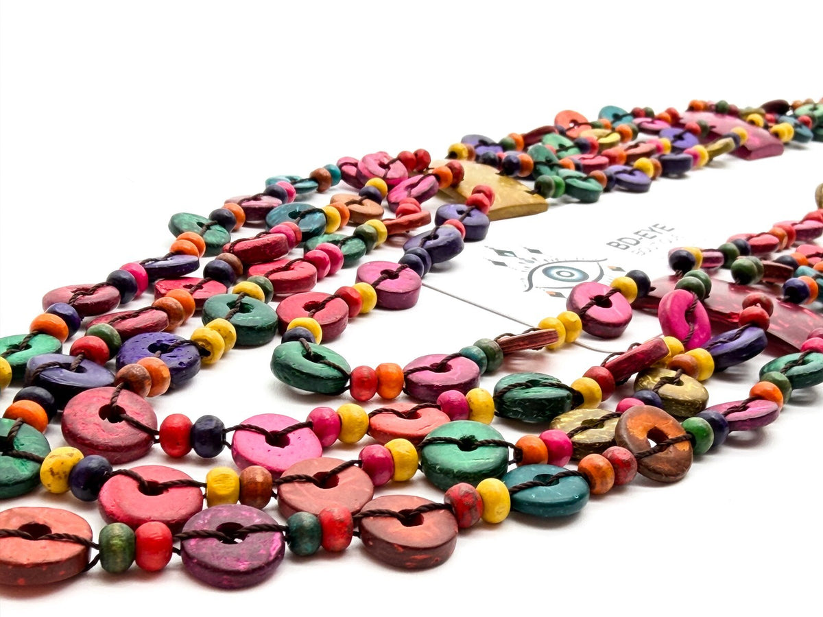 Boho Multicolour Shell Necklace 4 Strand Layered Festival Statement Overhead