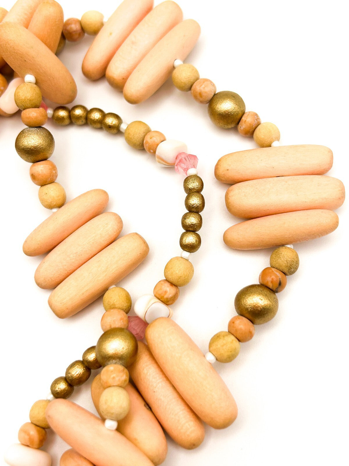 Three-Strand Pink-Peach Pastel Beaded Torsade Necklace – 17”
