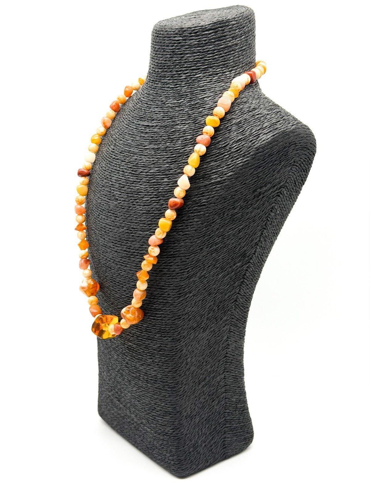 Agate & Faux & Amber Acrylic Beaded Necklace Gold Tone Toggle 25.5”