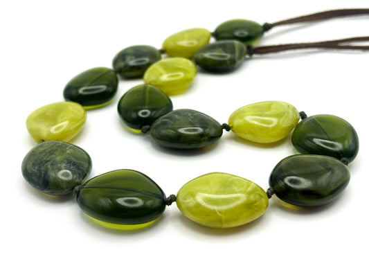 Vintage Green Marble-Effect Acrylic Bead Necklace on Brown Suedette Cord