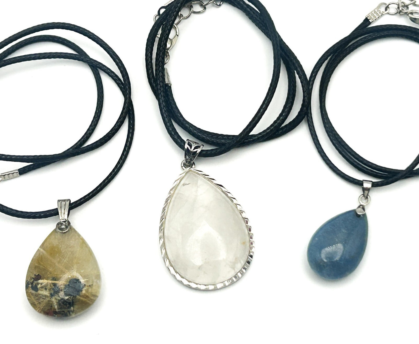 Gemstone Pendant Necklace Bundle – Quartz, Rutilated Citrine, Blue aventurine