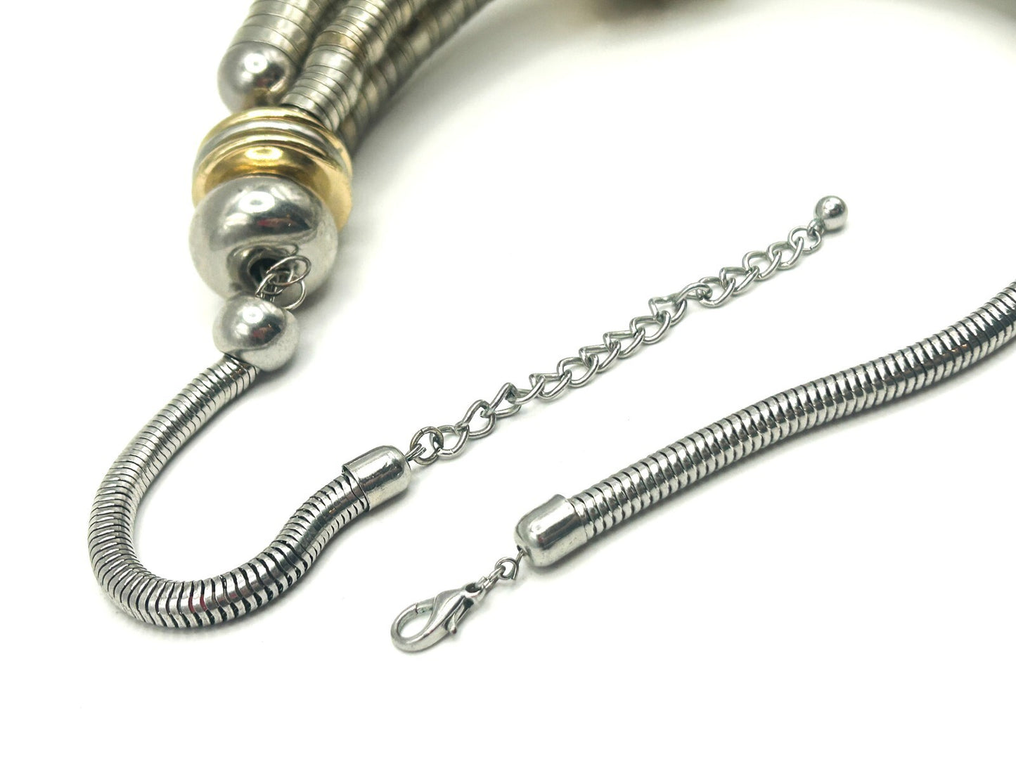 Silver & Gold Tone Chunky Y2K Industrial Collar Necklace – 17.5”