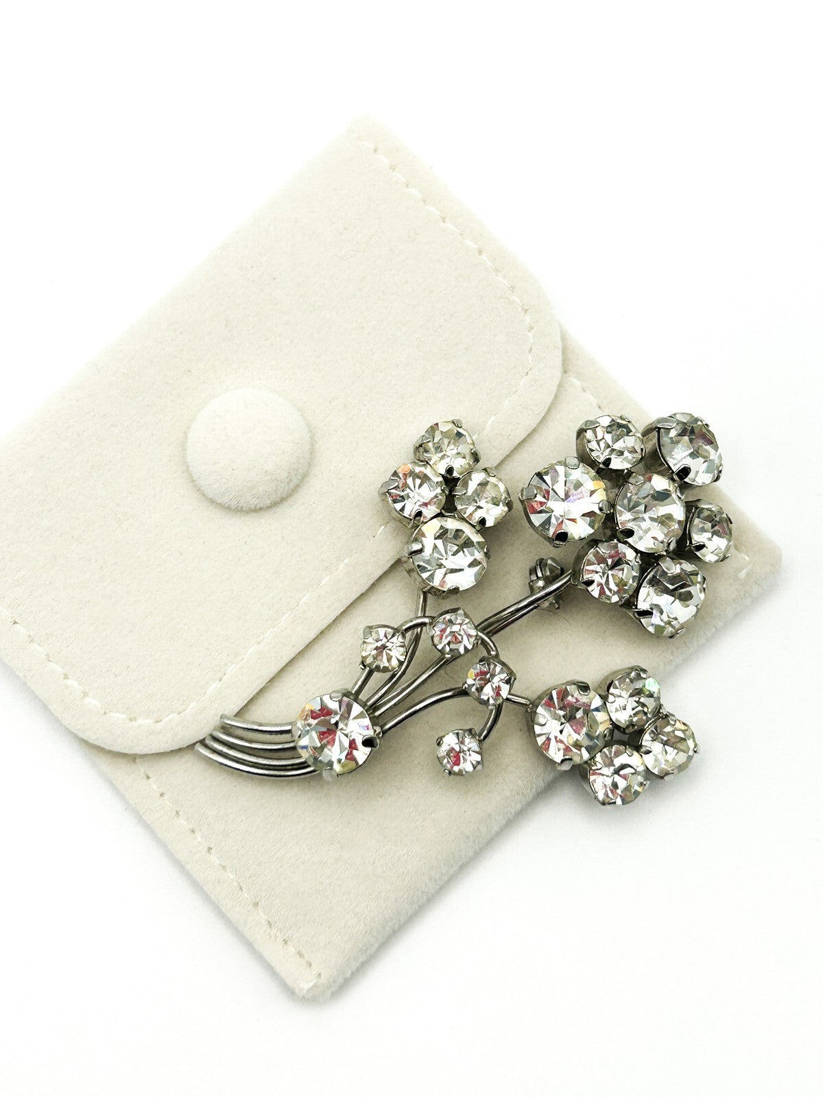Vintage Rhinestone Flower Brooch Silver Tone Bouquet Pin
