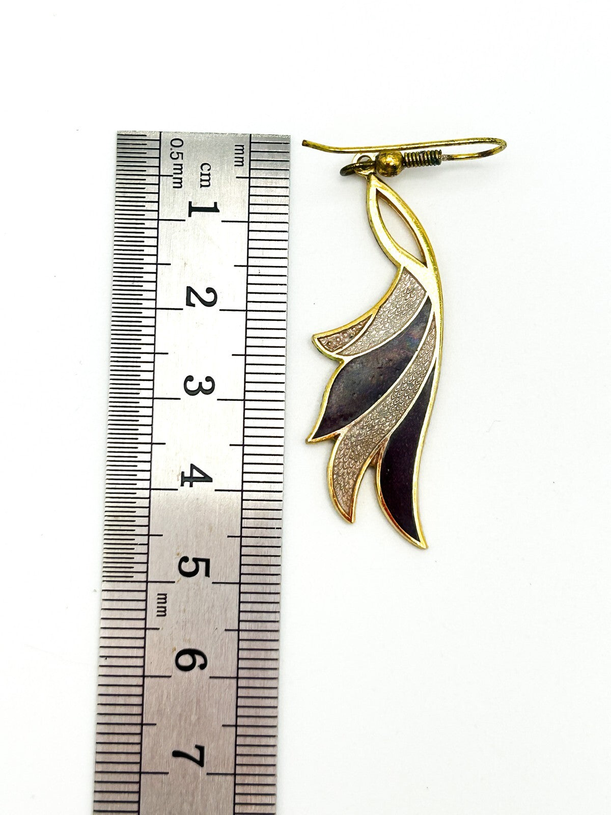Vintage Cleopatra Cloisonné Purple Enamel Dangle Earrings Gold Tone