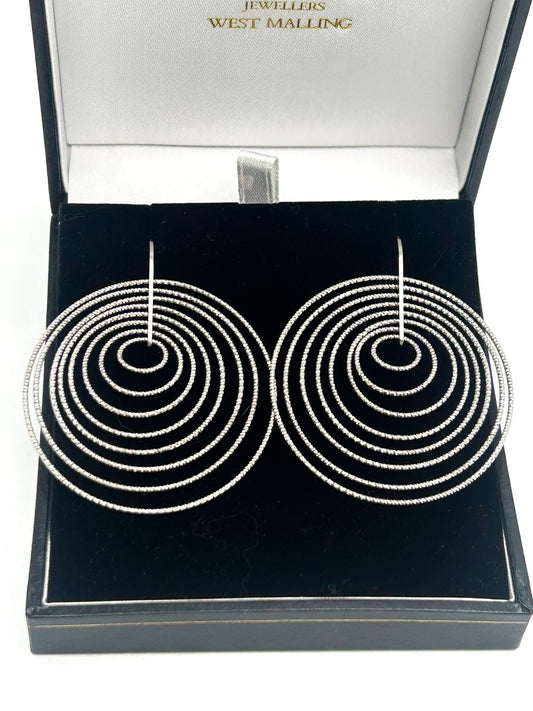 Sterling Silver 925 Spiral Circle Drop Earrings Large 4.5cm Dangle Boxed