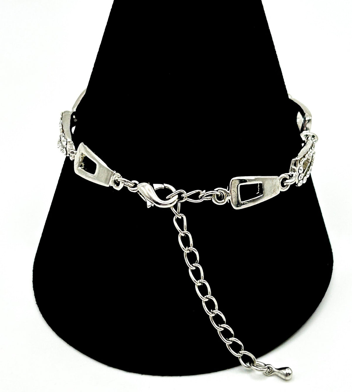 Silver Tone Diamanté Panel Link Bracelet 7” with Extender