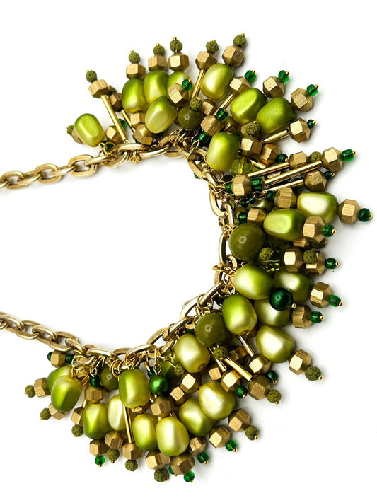 BD-Eye Original Green Cha Cha Necklace & Earrings Set Vintage Beads Statement