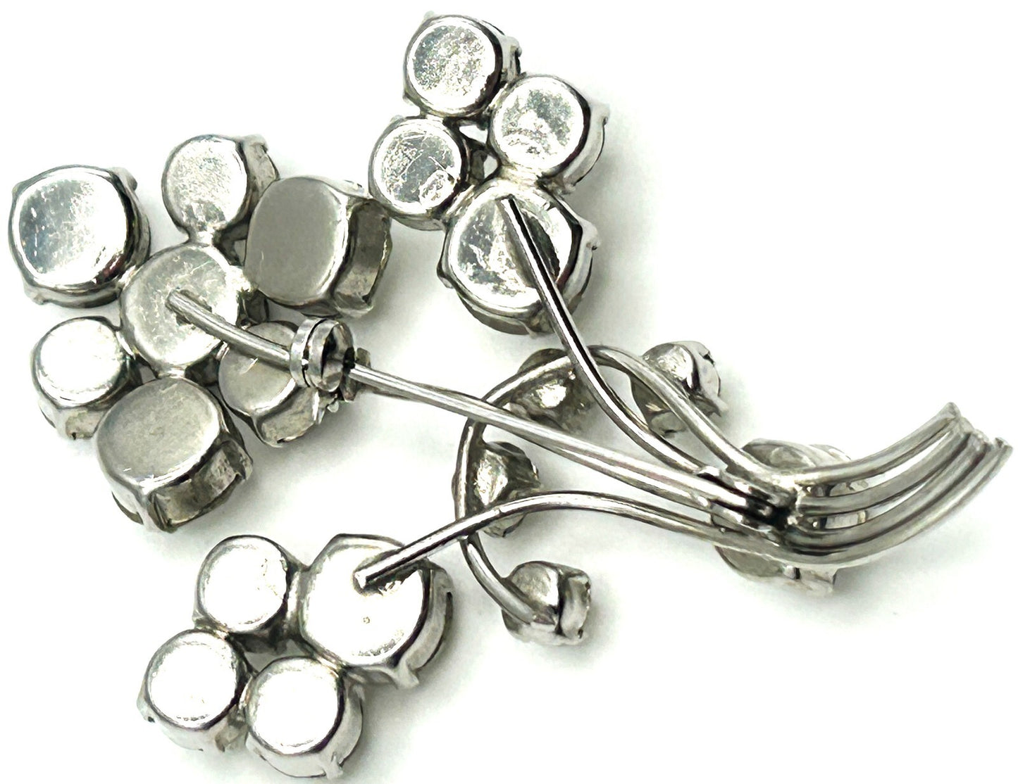 Vintage Rhinestone Flower Brooch Silver Tone Bouquet Pin