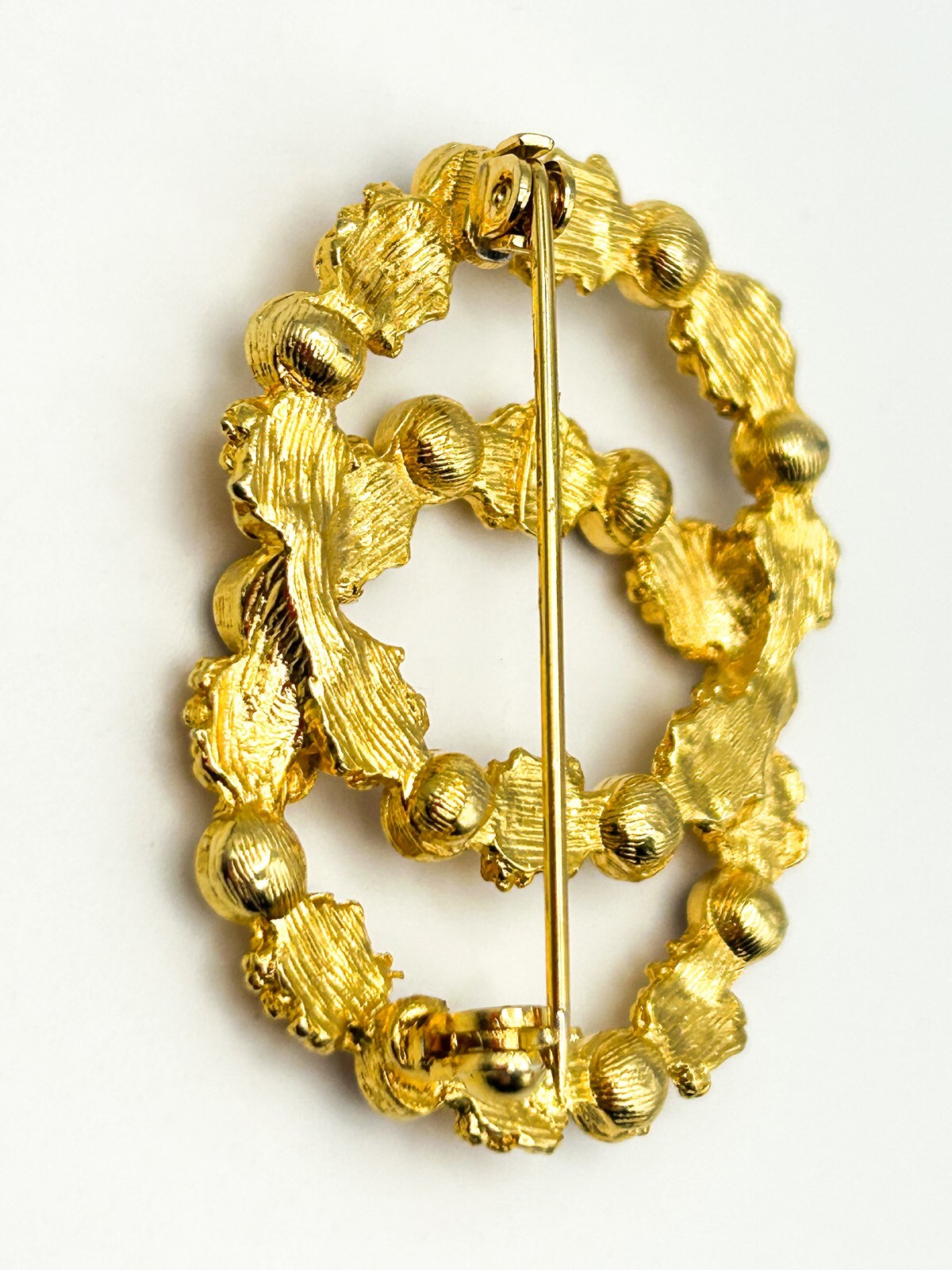 Vintage WEST Rhinestone Brooch Gold Tone Double Circle Purple Clear Pin