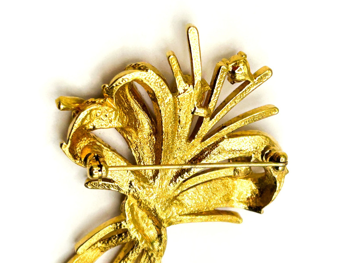 Vintage Gold Tone Ribbon Bow & Bouquet Rhinestone Brooch – 7cm