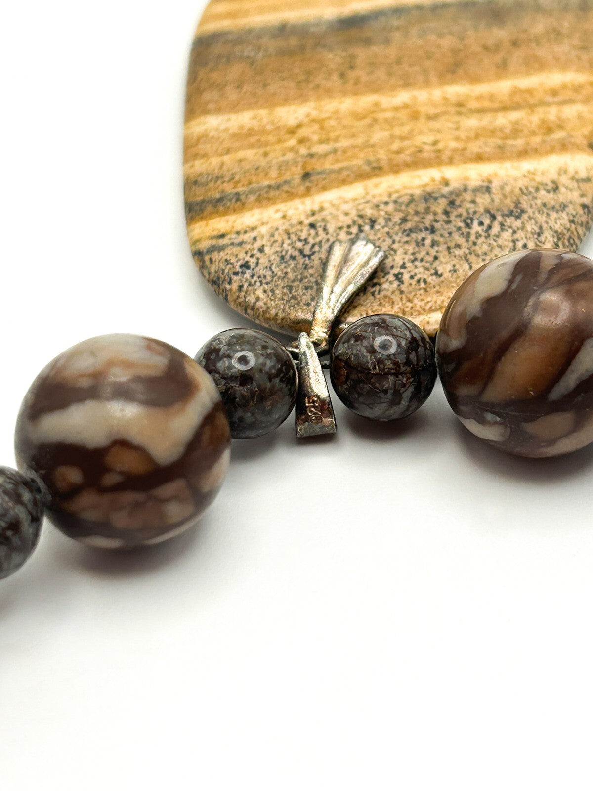 Picture Jasper Pendant Necklace – 925 Sterling Silver Bale – 26” Gemstone Boho