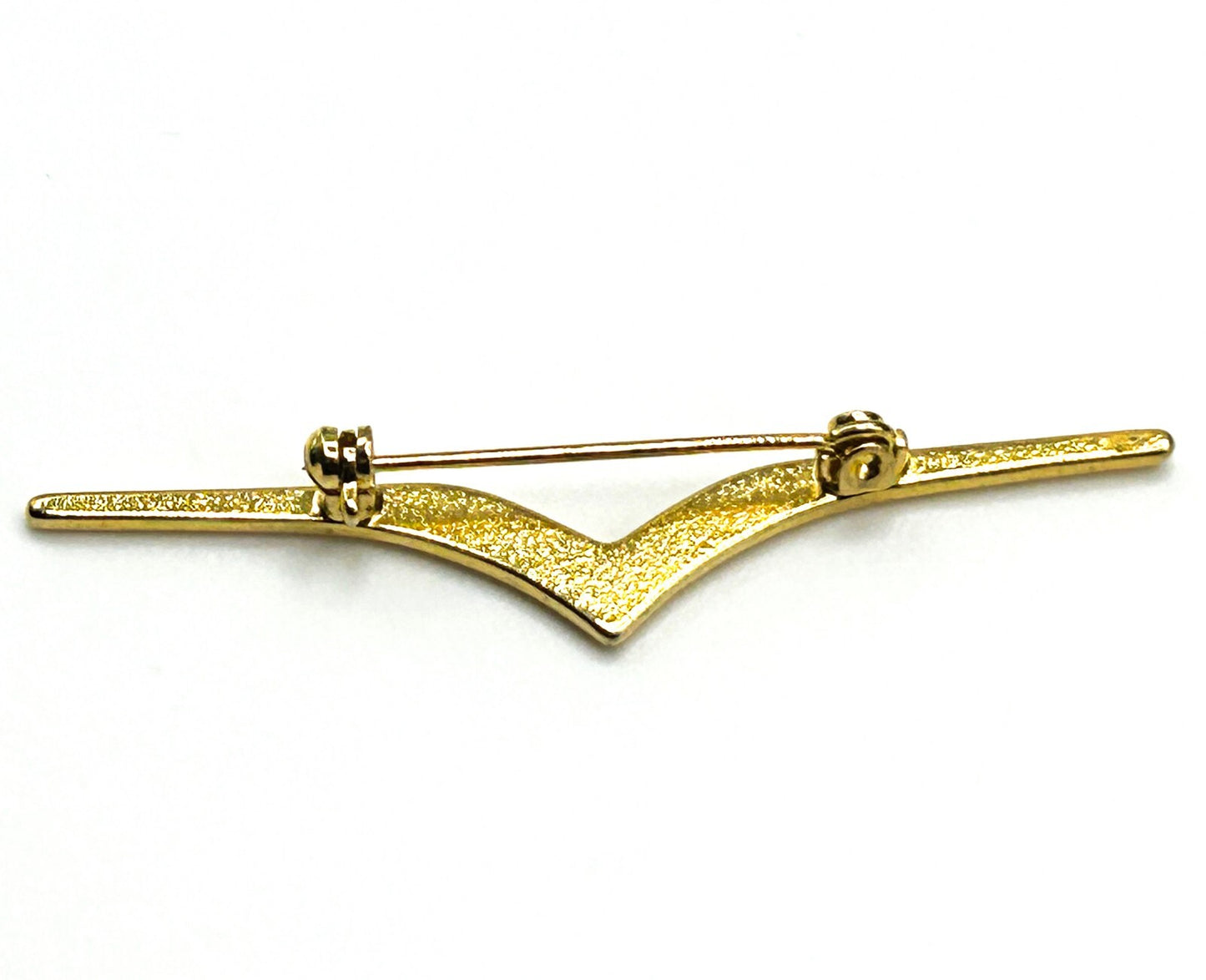 Vintage Gold V Shape Bar Brooch with Pink Topaz and Glass