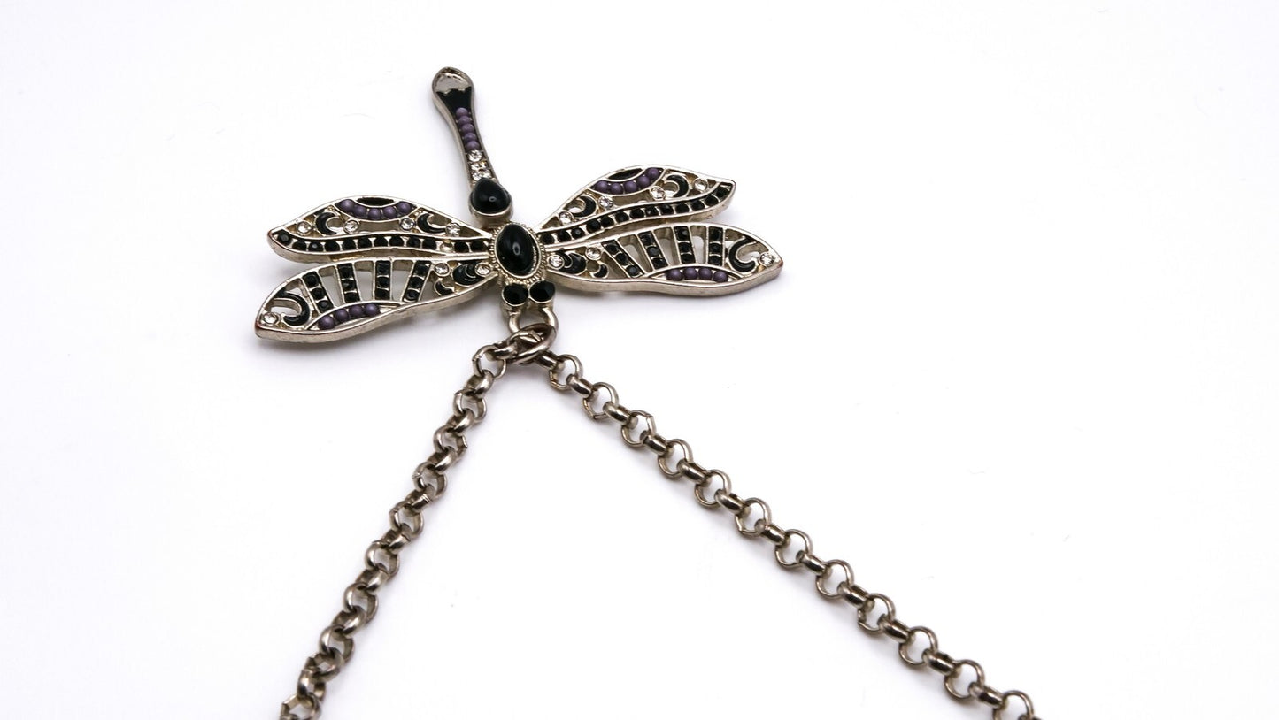 Articulated Dragonfly Pendant Necklace – Silver Tone