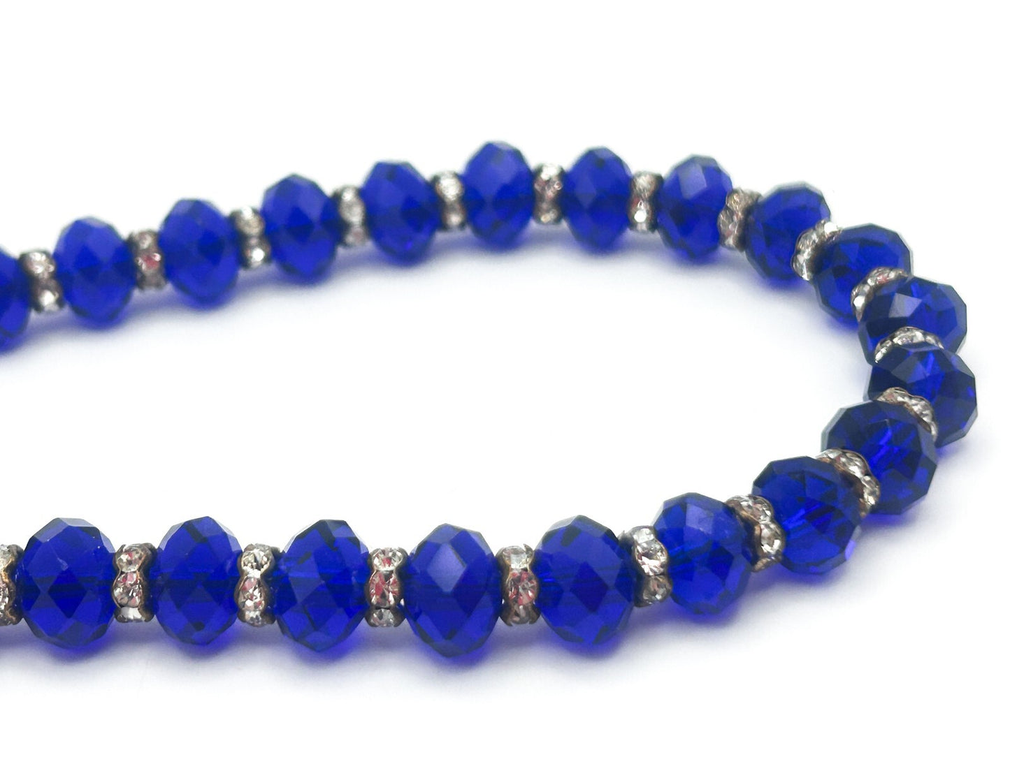 Cobolt Blue Faceted Glass Necklace with Rhinestone Rodelles - Bright Bold