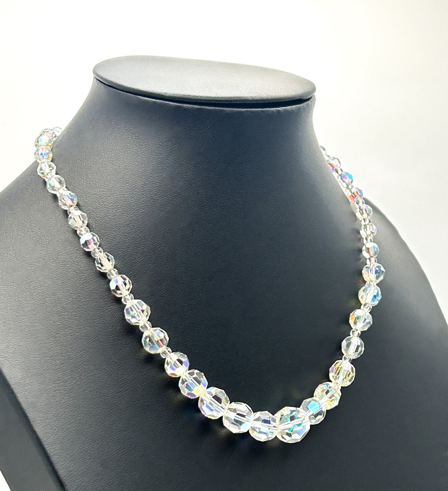 Aurora Borealis Crystal Glass Bead Necklace with Faceted Round Beads