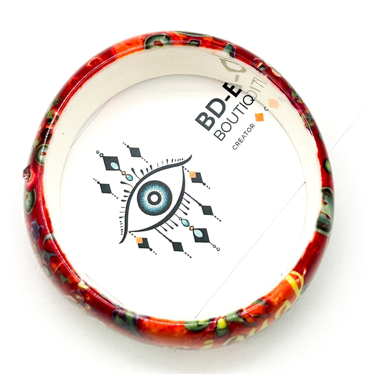 Desigual Floral Acrylic Bangle Red Orange Rhinestone Wavy Statement Bracelet