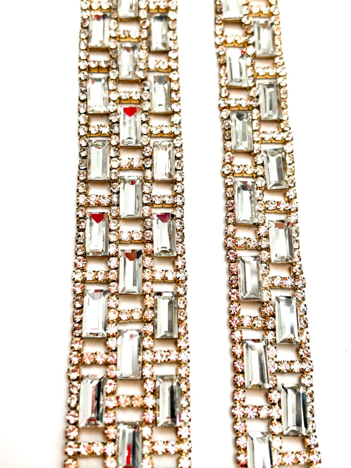 Vintage Baguette Rhinestone Sparkle Openwork Deco Style Necklace Bracelet Set