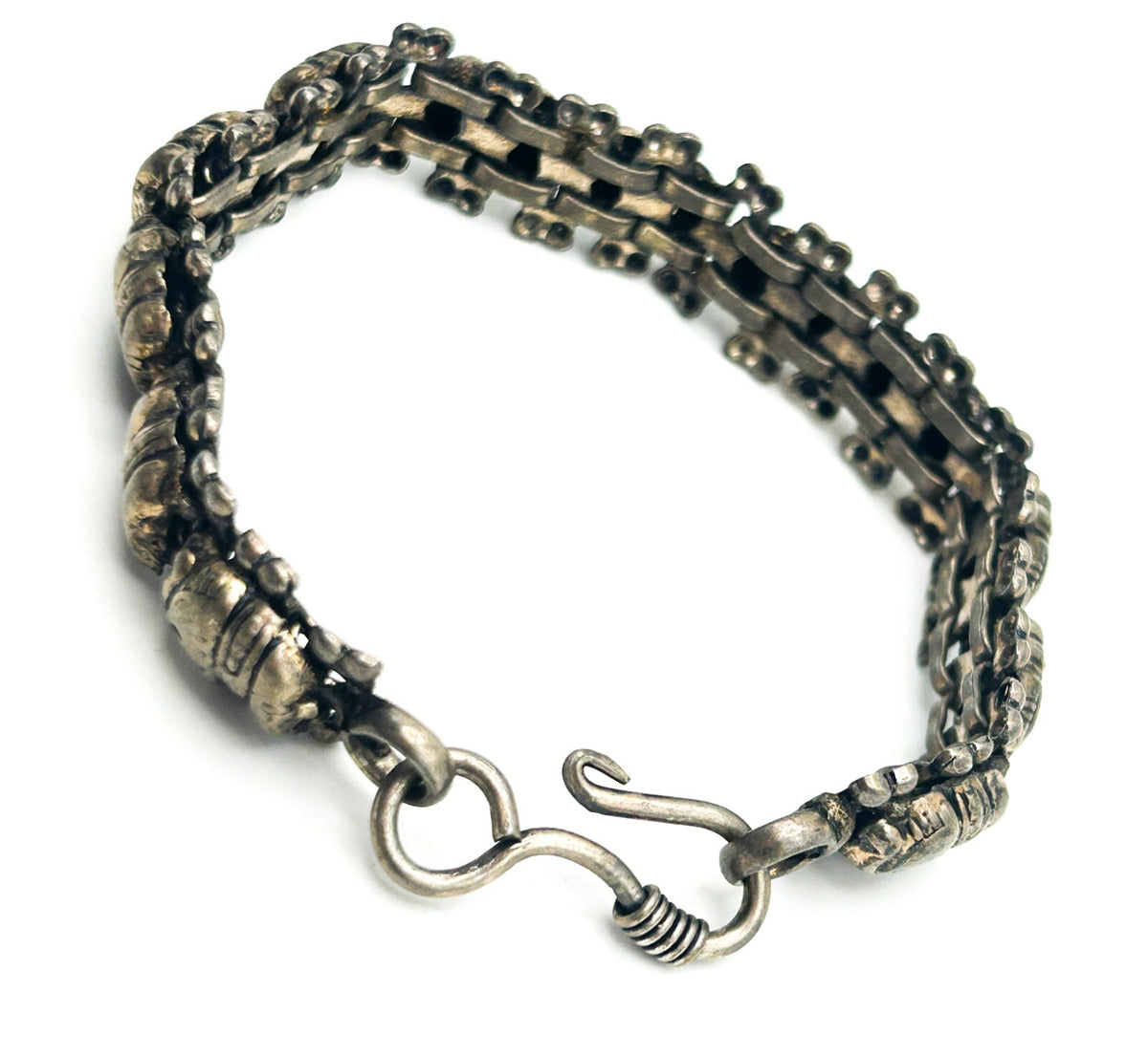 Vintage Silver Tone Elephant Panel Link Bracelet Boho