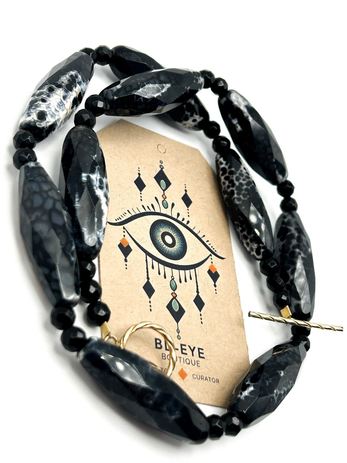 Black & White Dragon Vein Agate Semi-precious Necklace Faceted Black Chalcedony