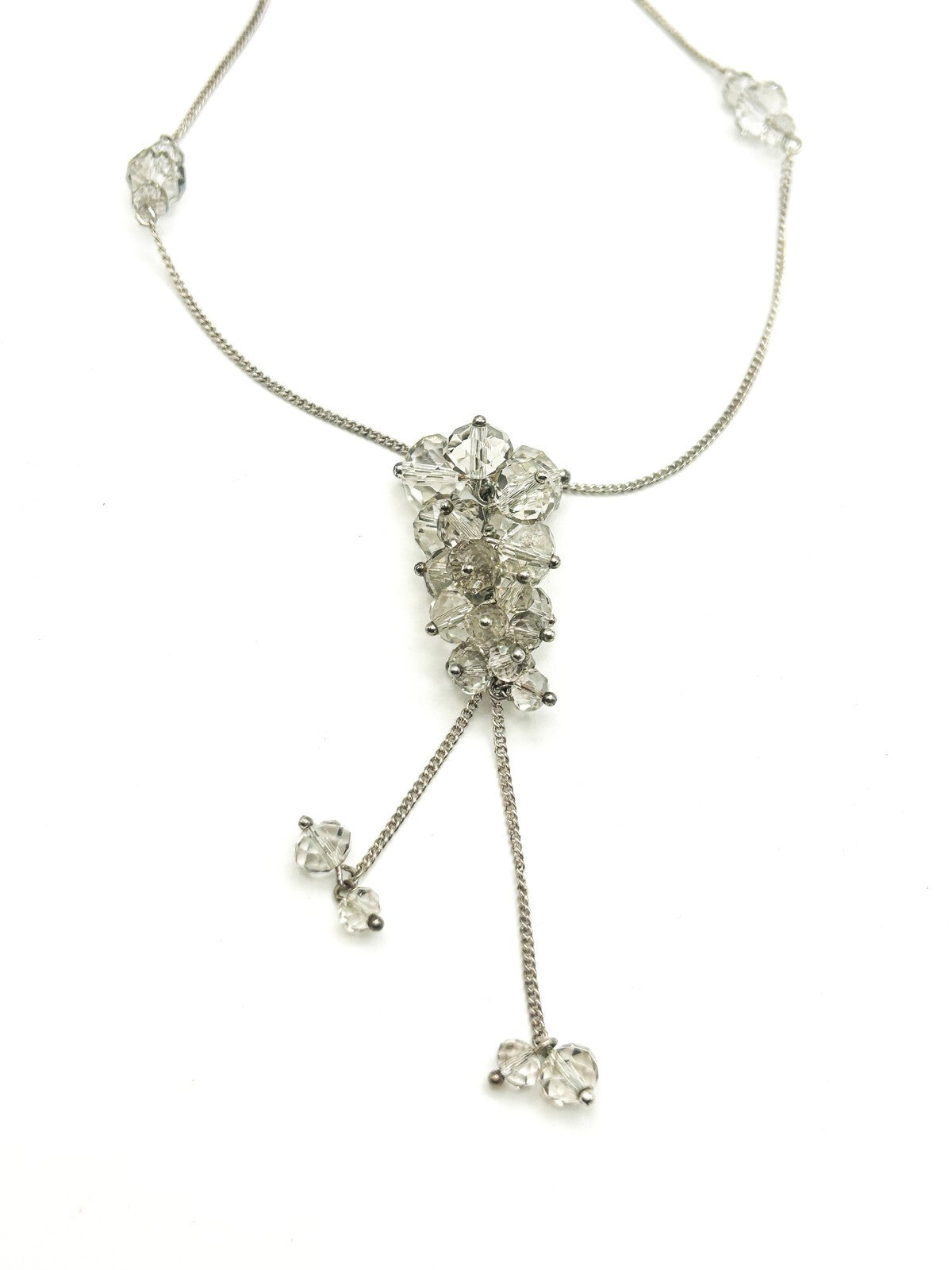 Avon Silver Tone Glass Cluster Drop Necklace with Tassel Detail