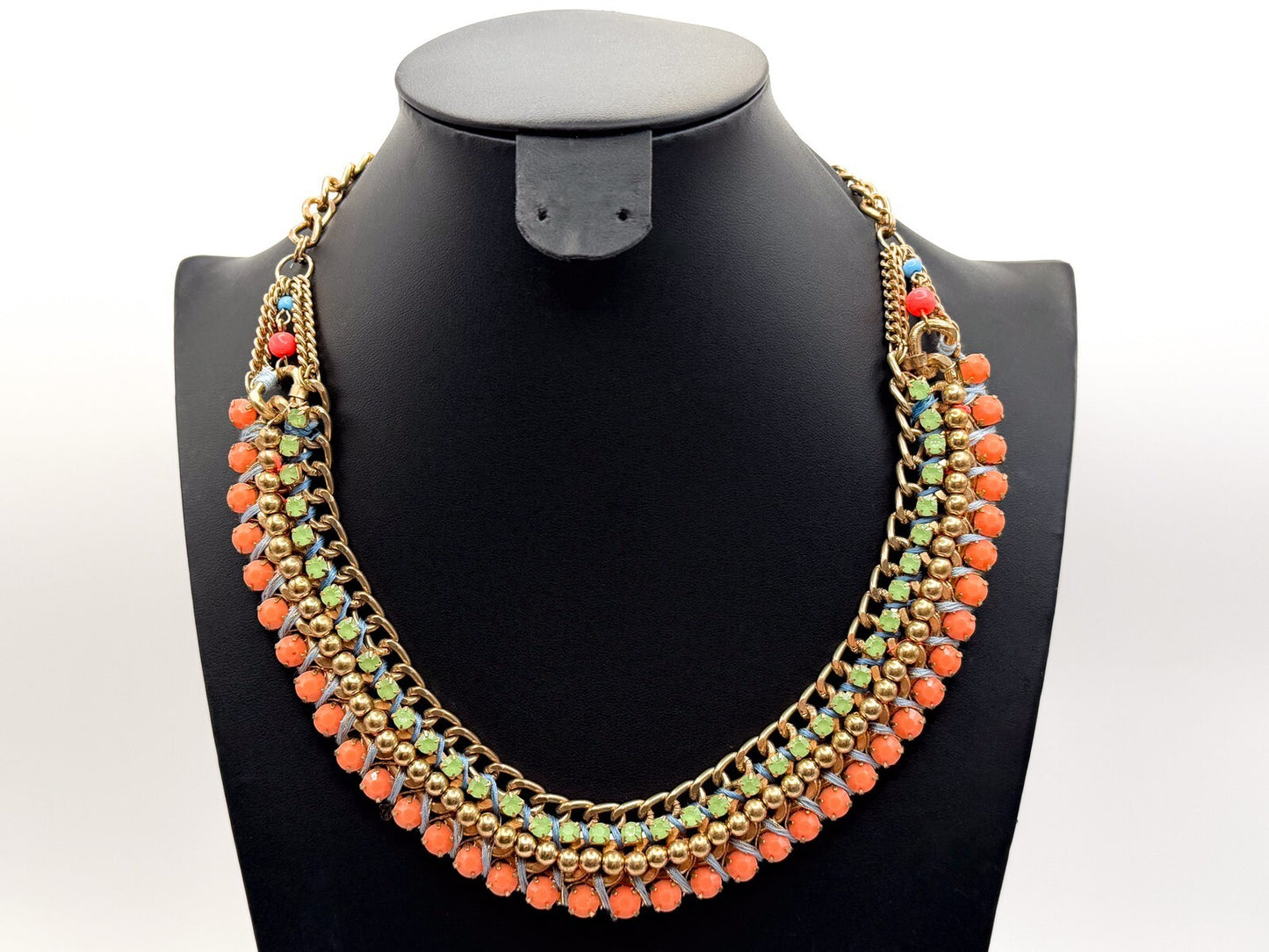 Accessorize Gold Tone Woven Ribbon & Rhinestone Statement Necklace