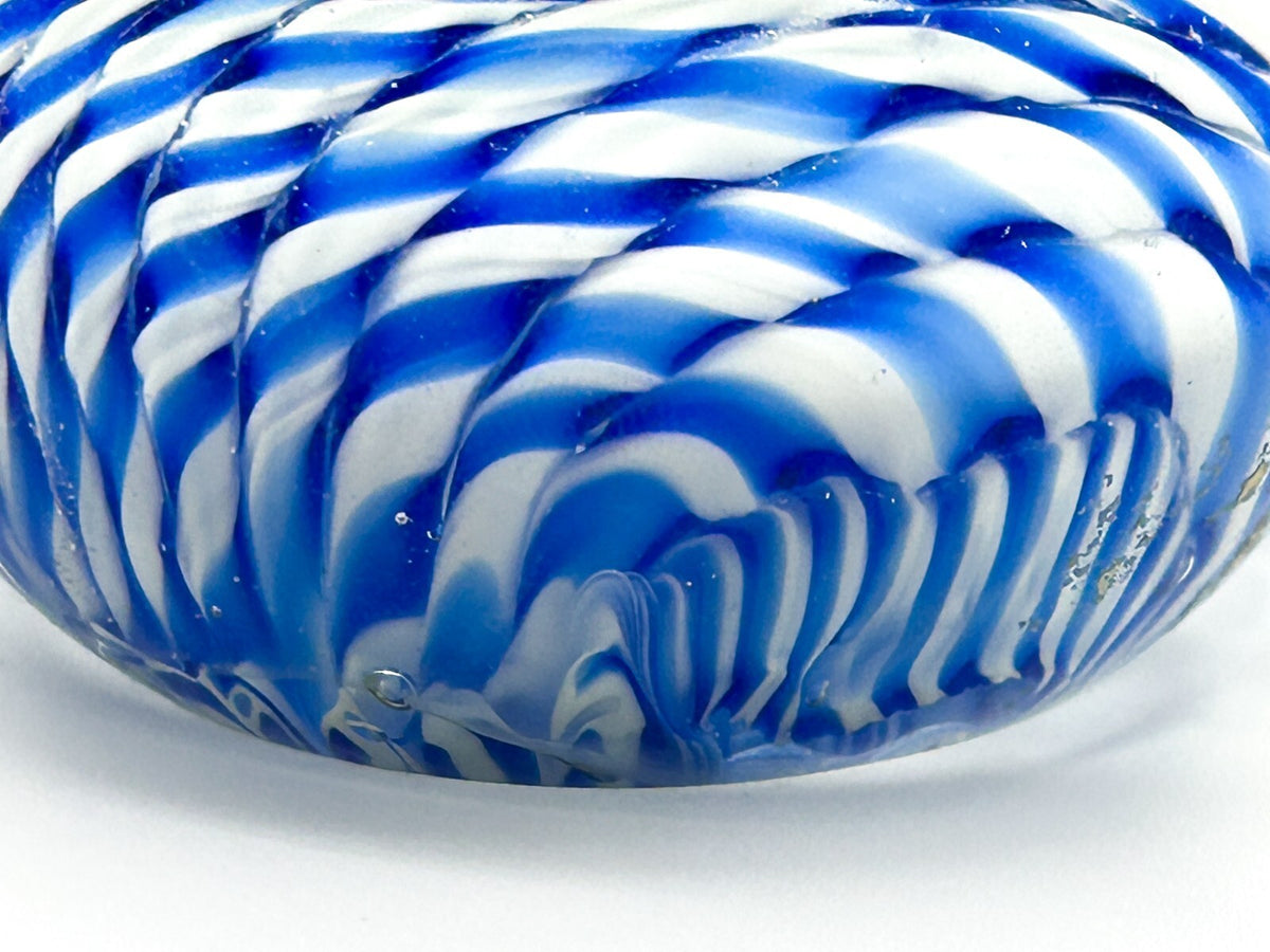 Vintage Blue White Stripes Bubbles Art Glass Paperweight Dome Controlled Bubbles