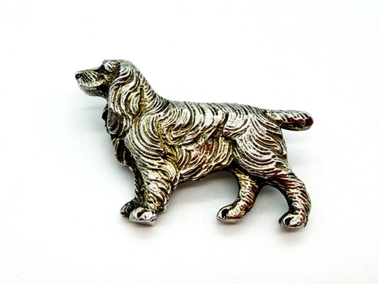 Vintage 1945 Sterling Silver Spaniel Dog Brooch Birmingham Hallmarked HG 12.6g