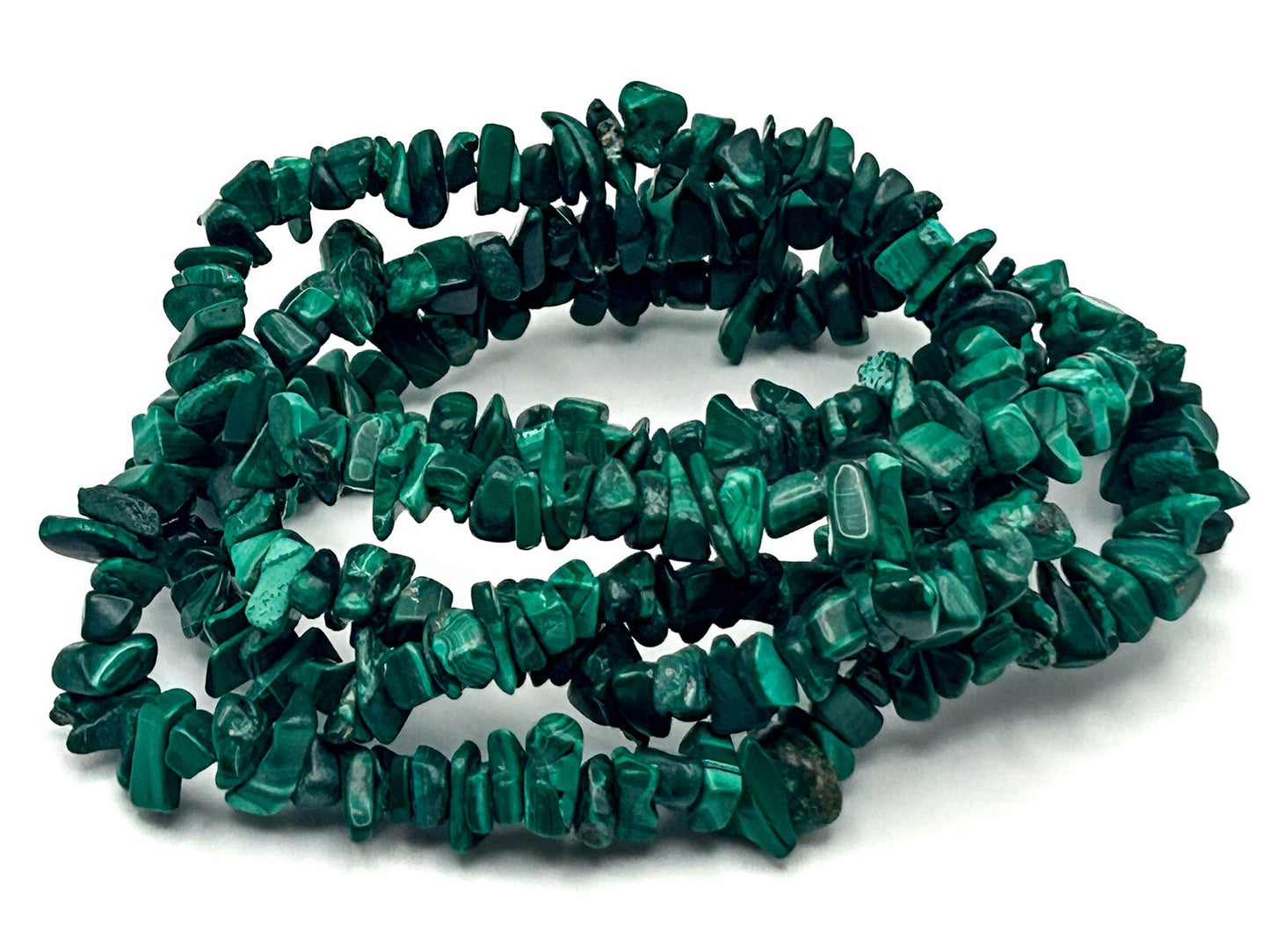 Vintage Long Clasp-less Malachite Semi-precious Gemstone Chip Necklace