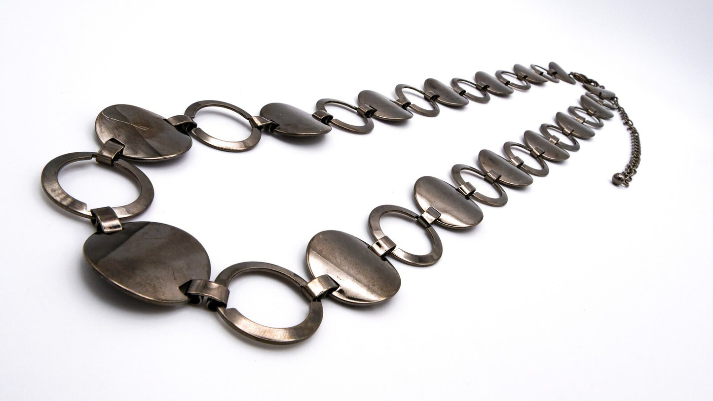 Gunmetal Disc & Hoop Statement Necklace