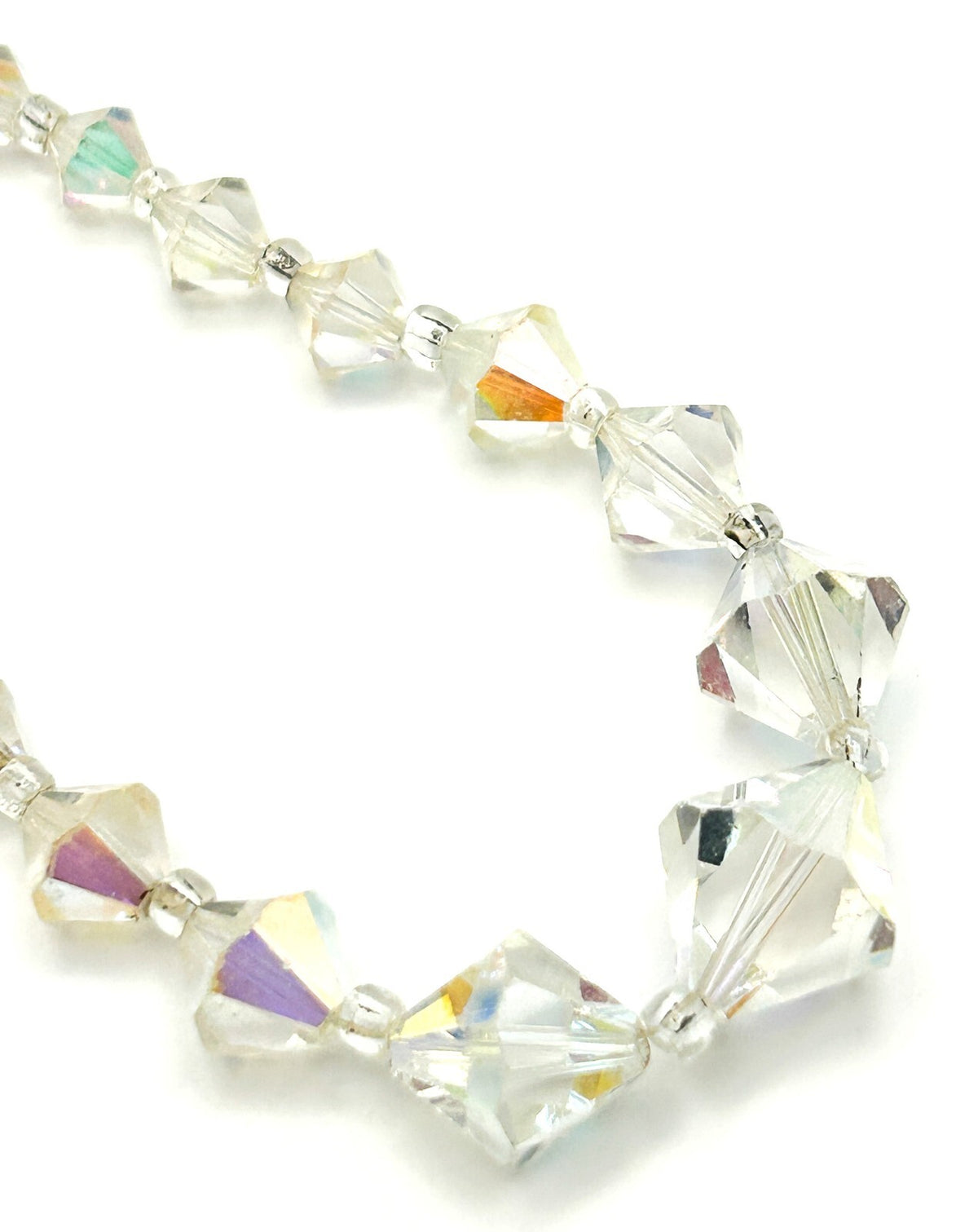 Aurora Borealis Crystal Bicone Necklace with Rhinestone Flower Clasp
