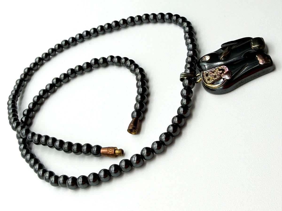 Hematite Bead Necklace with Elephant Pendant – 16.5”