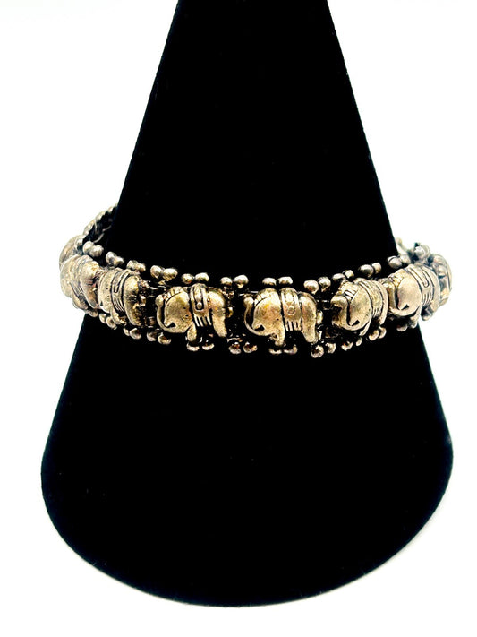 Vintage Silver Tone Elephant Panel Link Bracelet Boho