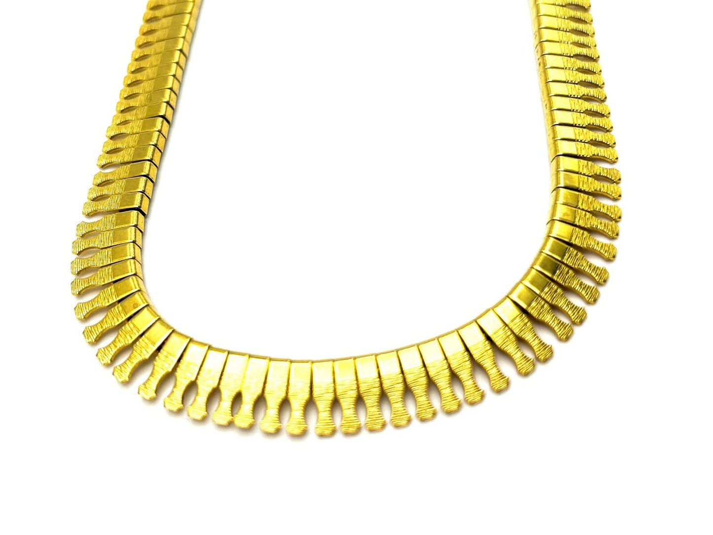 Vintage Gold Tone Cleopatra Fringe Collar Necklace Textured Statement 17.5”