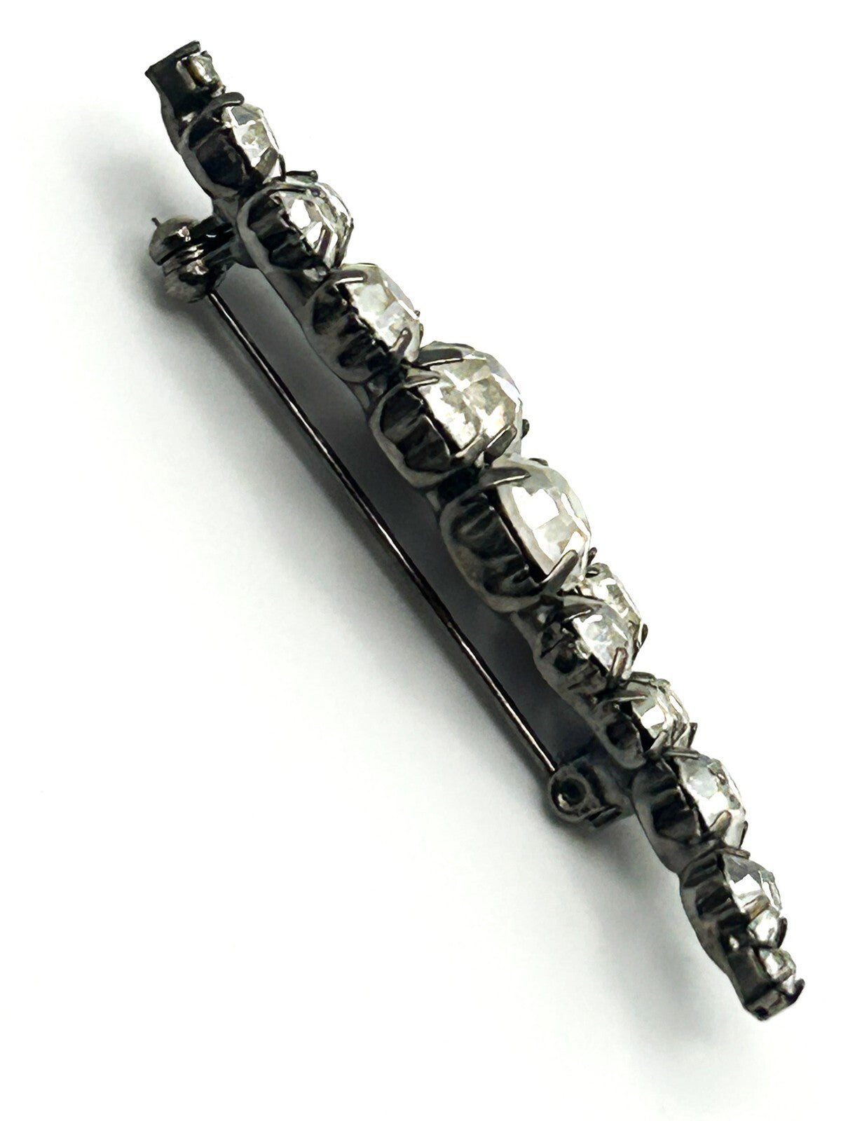 Vintage Rhinestone Bar Brooch Curved Pin Minimal Classic
