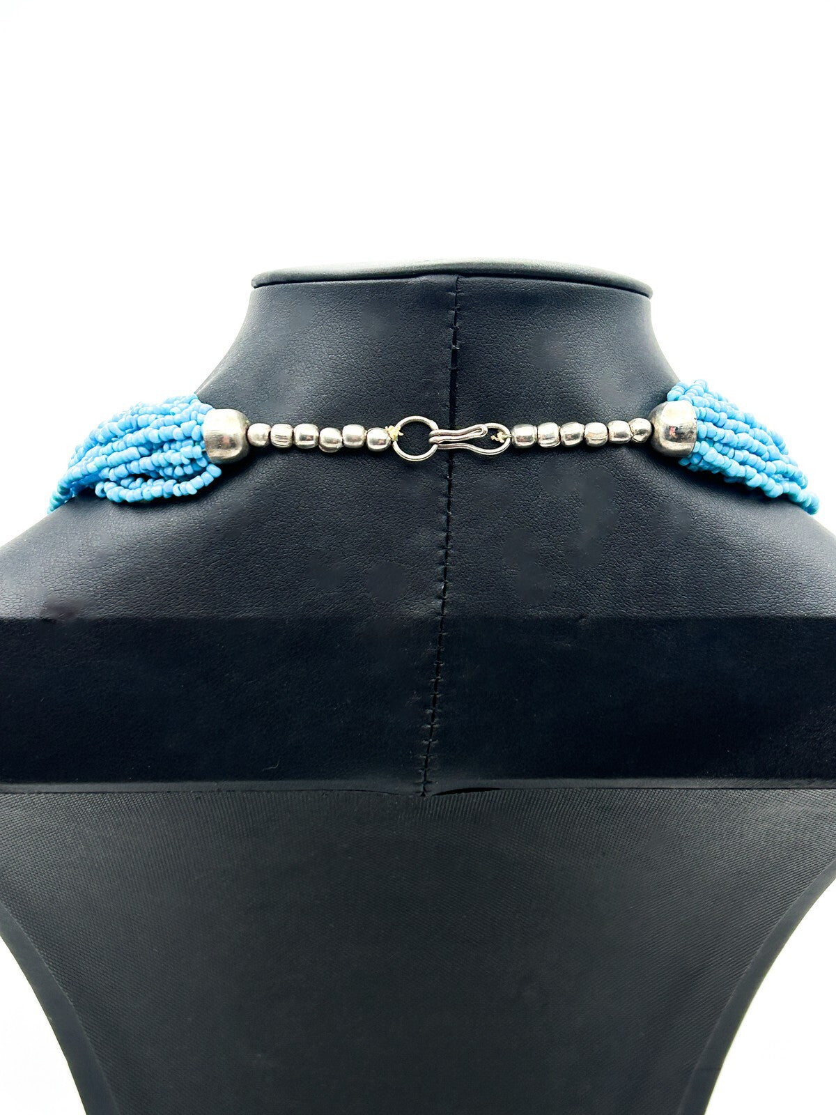 Turquoise Glass Multi Strand Beaded Necklace Statement Silver Tone Red Blue