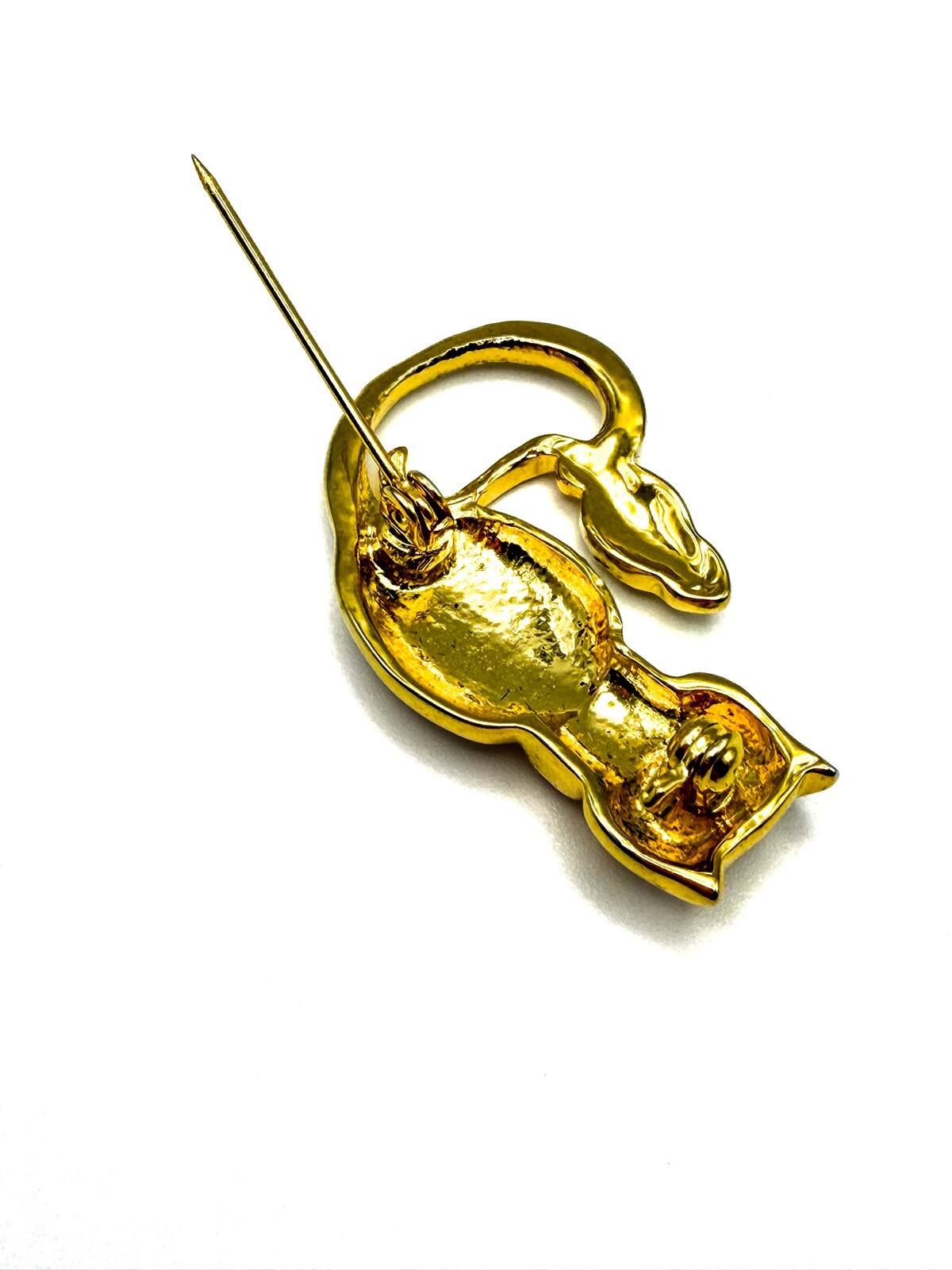 Cat & Bird Sitting Together Vintage Gold Tone Brooch With Rhinestone Sparkles