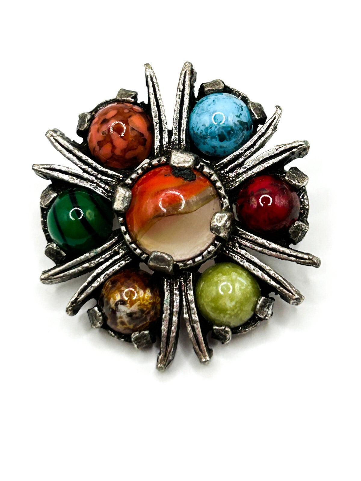 Vintage Miracle Brooch Faux Agate Glass Cabochon Silver Tone Celtic Jewellery