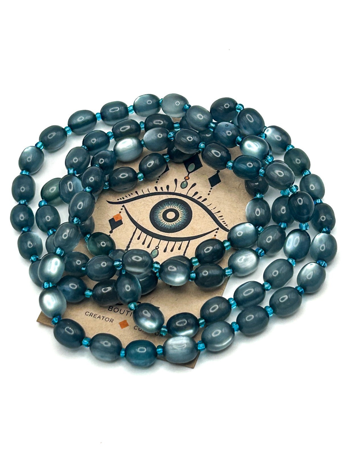 Dusky Blue Cat's Eye Long Beaded Clasp-less Necklace