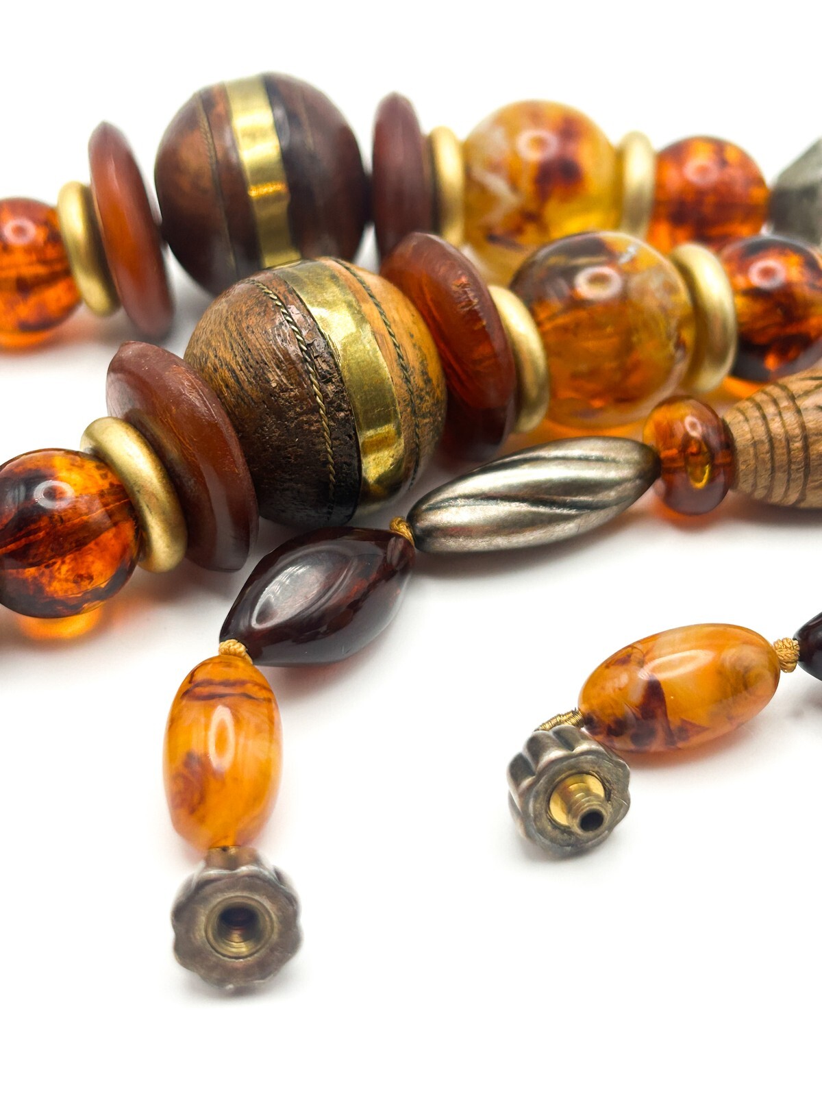 Vintage Graduated Wood & Faux Amber Beaded Statement Necklace