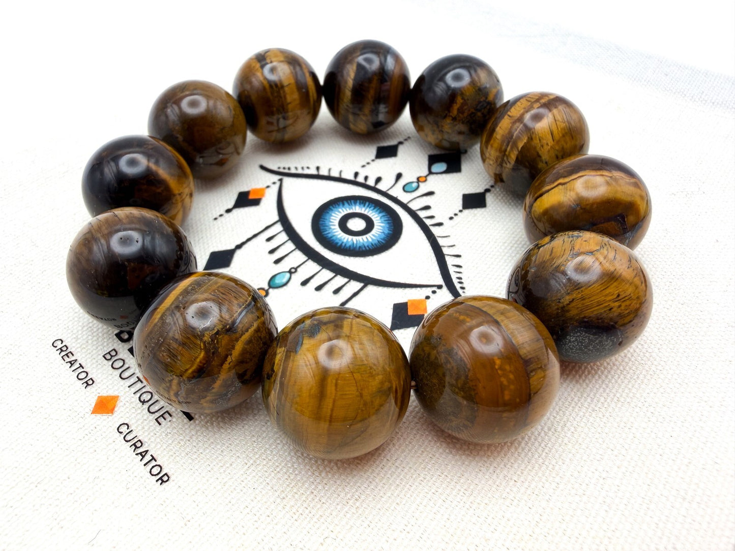 Tiger’s Eye Chunky Beaded Stretch Bracelet - Gold Gemstone Boho