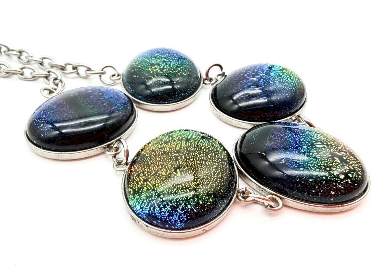 Dichroic Art Glass Panel Bracelet Silver Tone Colour-shifting Iridescent Rainbow