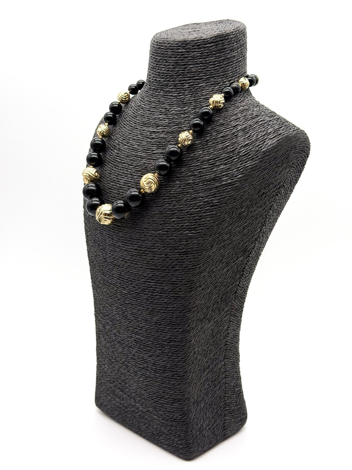 Vintage Black Gold Beaded Necklace Lucite Statement Chunky Beads 19”