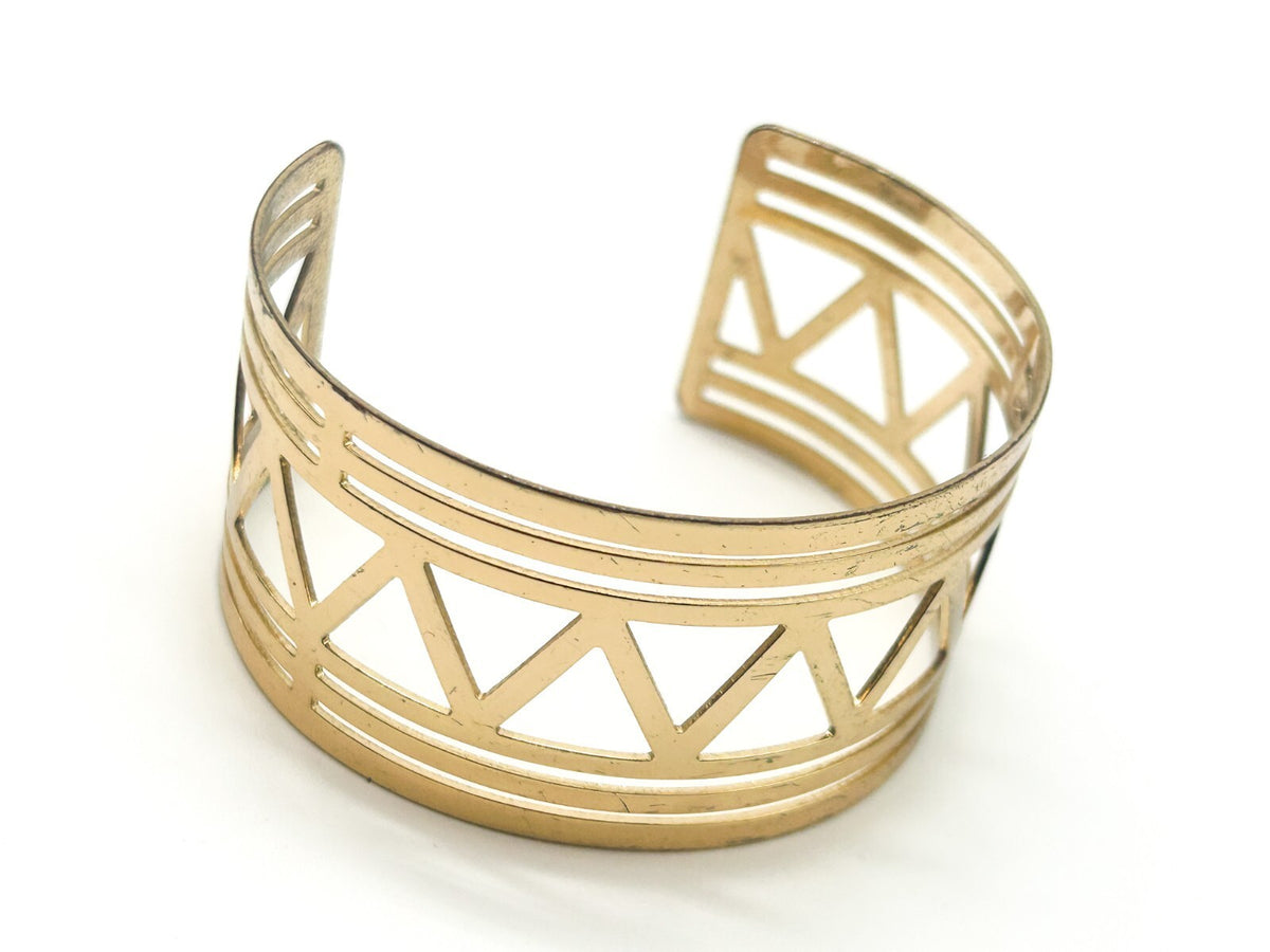 Modern Bangle Bundle Silver Tone Hinged Wavy Bangle Gold Tone Geometric Cuff
