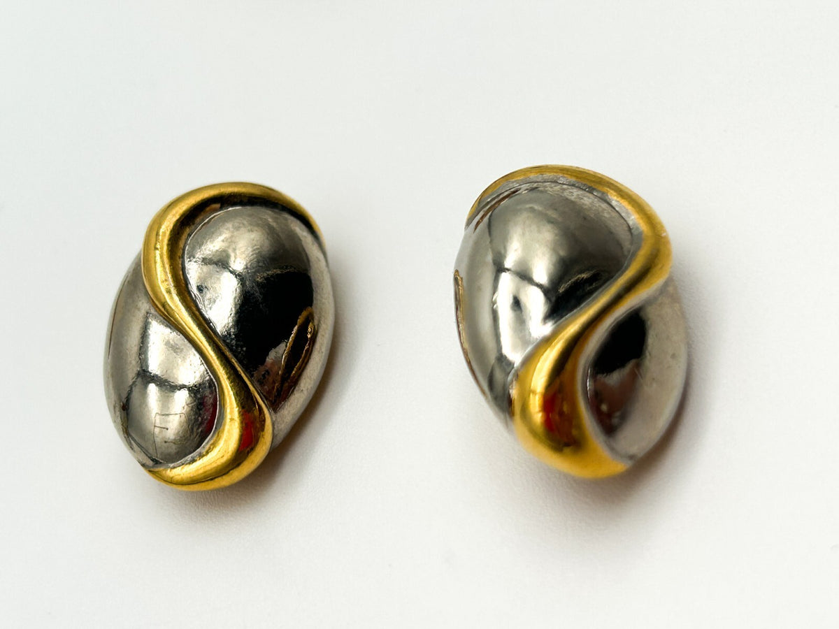 Vintage Chunky Gold and Silver Tone and Enamel Clip On Earrings Bundle 80s Retro